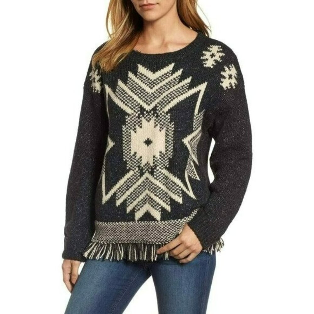 PRESS Sweater Size Large Western Aztec Southwestern Fringe Tribal Pullover